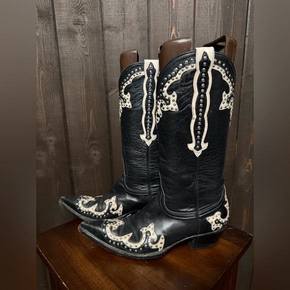 Vintage Old Gringo Leather Boots Black & White Studded Sz 8B Women’s Pointed Toe - Picture 6 of 11